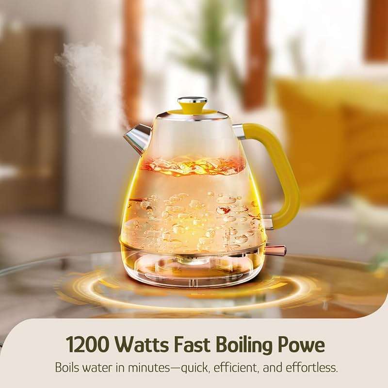 Hazel Quinn X Eduardo Recife Electric Kettle - 1200W Fast Water Boiling, 1.7L/57oz, All 304 Stainless Steel Interior, BPA-Free, Auto Shut-Off, Cordless Retro Teapot with Thermometer - Floral Patterned - Image 2