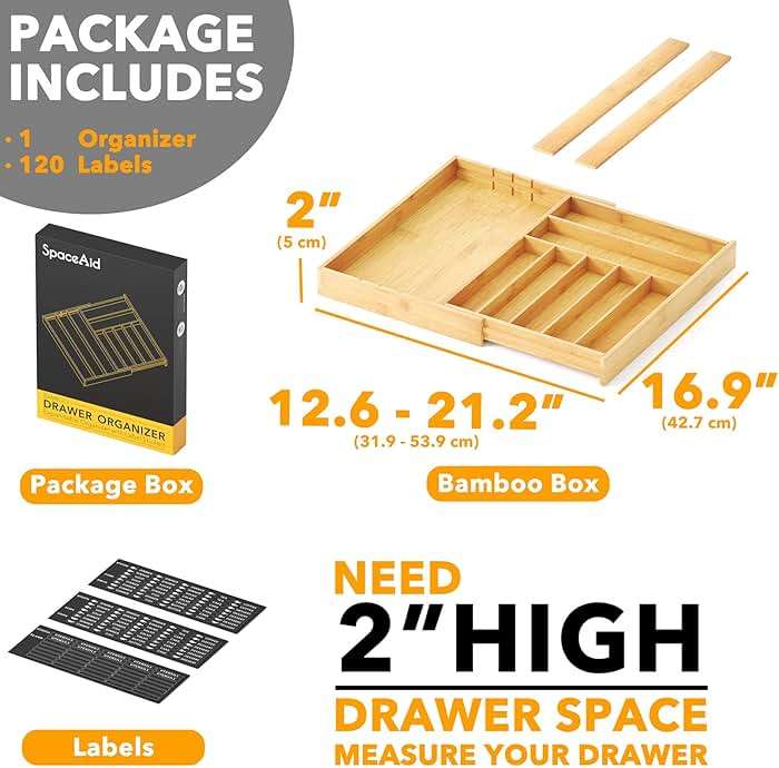 SpaceAid Bamboo Silverware Drawer Organizer with Labels, Kitchen Utensil Expandable Tray Holder Organizer for Flatware, Cutlery, Spoon and Knives Drawer Storage Organization (Natural, 10 Slots) - Image 2