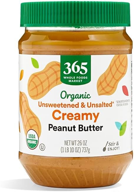 365 by Whole Foods Market, Organic Creamy Peanut Butter, Unsweetened & Unsalted, Stir and Enjoy, 26 Ounce - Product Image
