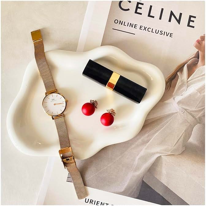 Conviv Ceramic Jewelry Tray,Ring Dish Holder,Perfume Trinket Dish,Key Bowl Vanity Cute Things Room Decor Aesthetic, Birthday Mother's Day Christmas Warm House Gifts for Women(White) - Product Image