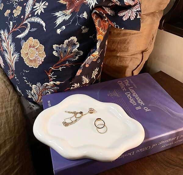 Conviv Ceramic Jewelry Tray,Ring Dish Holder,Perfume Trinket Dish,Key Bowl Vanity Cute Things Room Decor Aesthetic, Birthday Mother's Day Christmas Warm House Gifts for Women(White) - Image 2