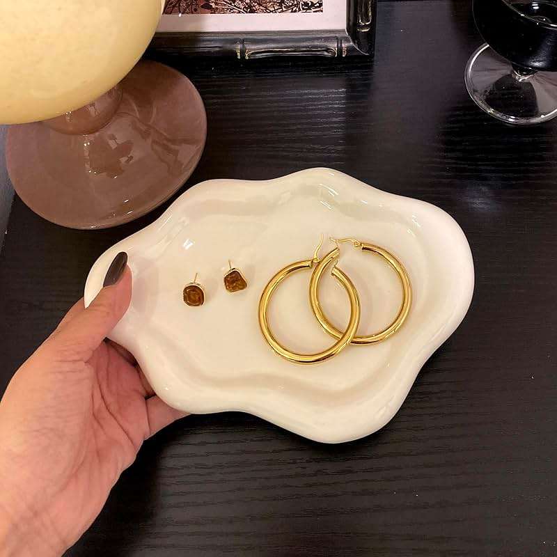 Conviv Ceramic Jewelry Tray,Ring Dish Holder,Perfume Trinket Dish,Key Bowl Vanity Cute Things Room Decor Aesthetic, Birthday Mother's Day Christmas Warm House Gifts for Women(White) - Image 5