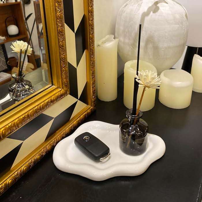 Conviv Ceramic Jewelry Tray,Ring Dish Holder,Perfume Trinket Dish,Key Bowl Vanity Cute Things Room Decor Aesthetic, Birthday Mother's Day Christmas Warm House Gifts for Women(White) - Image 9