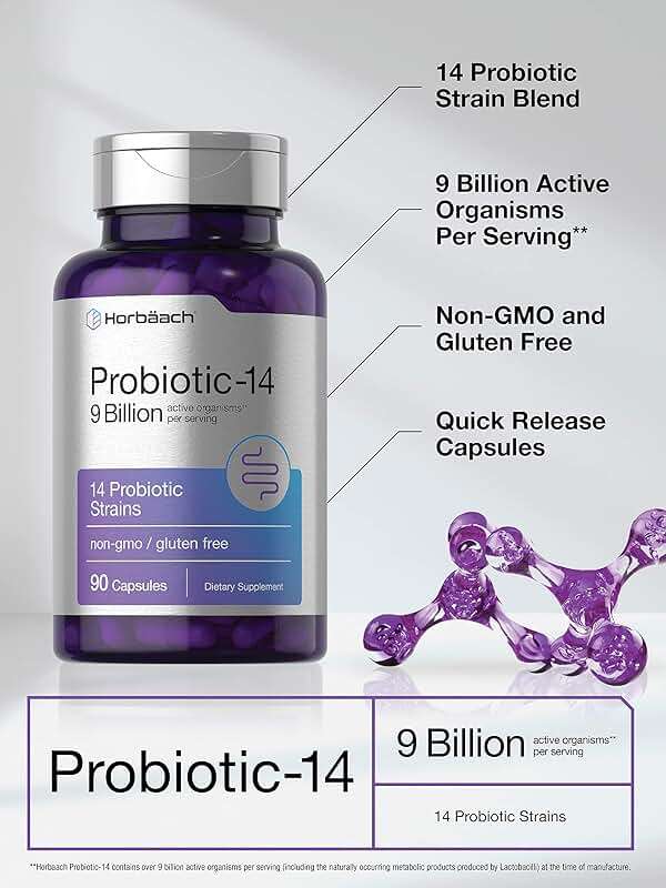 Horbäach Probiotics for Women & Men | 14 Strains for Digestive Health | 9 Billion CFU | 90 Capsules | Non-GMO & Gluten Free Supplement - Image 3