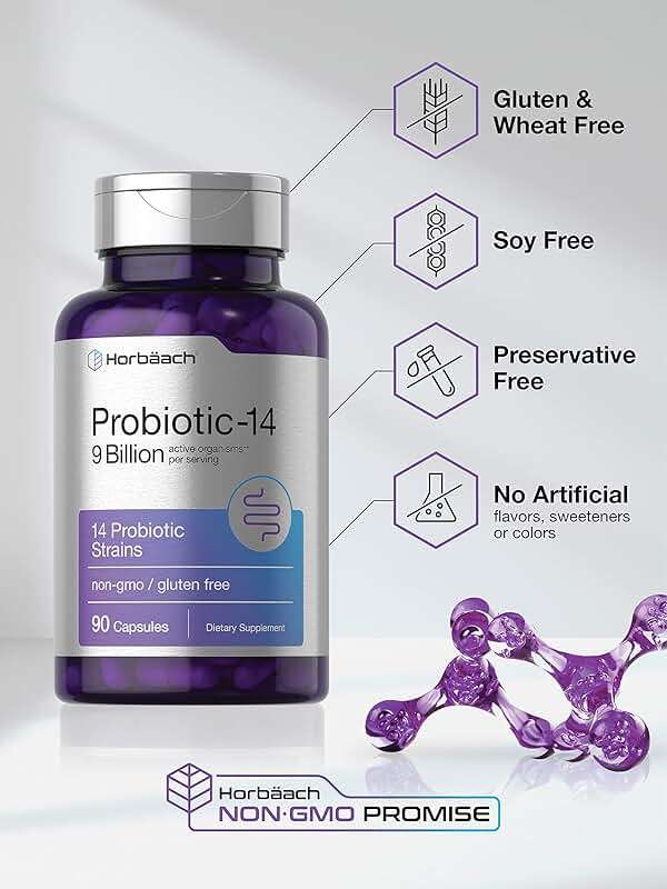 Horbäach Probiotics for Women & Men | 14 Strains for Digestive Health | 9 Billion CFU | 90 Capsules | Non-GMO & Gluten Free Supplement - Image 4
