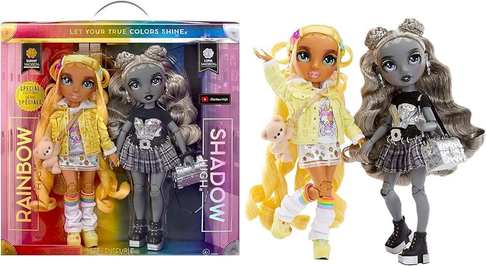 Rainbow High Madison Twins 2-Pack with Mix & Match Outfits - Great Gift for Kids & Collectors, Yellow & Grey - Image 1