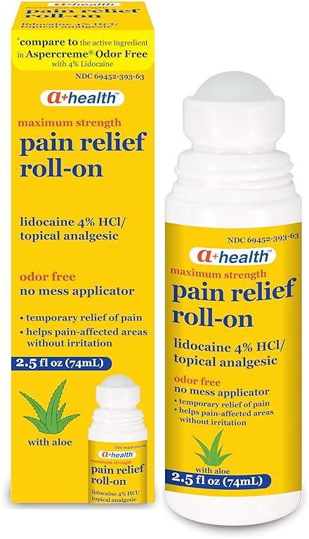 A+Health Pain Relief Roll-On Liquid, Lidocaine 4%, Odor Free, Maximum Strength Pain + Itch Relief with Aloe, Made in USA, 2.5 fl Ounces - Image 1