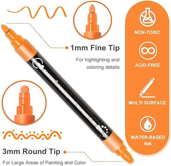 TANMIT 24 Colors Acrylic Paint Markers, Dual Tip Acrylic Paint Pens with Dot & Fine Tips For Fabric, Rock, Wood, Glass, Eggs, Scrapbook, DIY Crafts Making Art Supplies - Teacher Appreciation Gift - Image 3