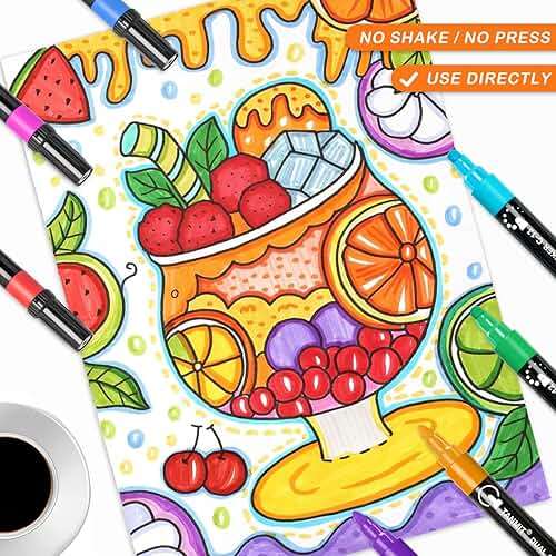 TANMIT 24 Colors Acrylic Paint Markers, Dual Tip Acrylic Paint Pens with Dot & Fine Tips For Fabric, Rock, Wood, Glass, Eggs, Scrapbook, DIY Crafts Making Art Supplies - Teacher Appreciation Gift - Image 5