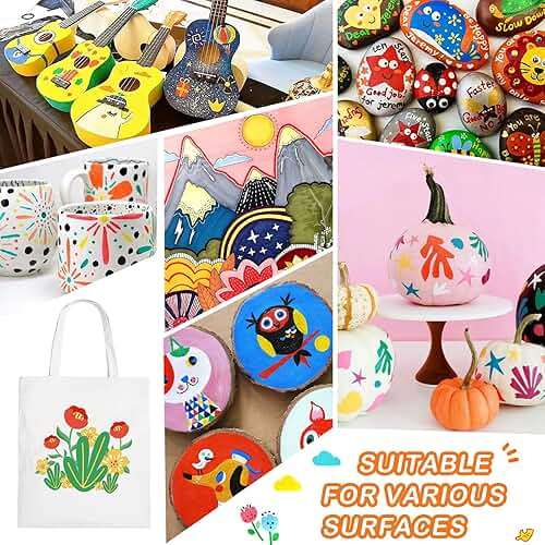 TANMIT 24 Colors Acrylic Paint Markers, Dual Tip Acrylic Paint Pens with Dot & Fine Tips For Fabric, Rock, Wood, Glass, Eggs, Scrapbook, DIY Crafts Making Art Supplies - Teacher Appreciation Gift - Image 6