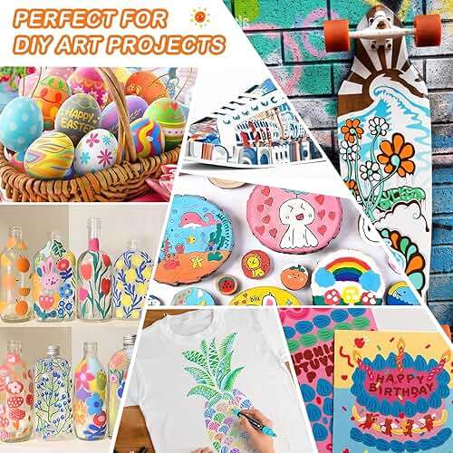 TANMIT 24 Colors Acrylic Paint Markers, Dual Tip Acrylic Paint Pens with Dot & Fine Tips For Fabric, Rock, Wood, Glass, Eggs, Scrapbook, DIY Crafts Making Art Supplies - Teacher Appreciation Gift - Image 7