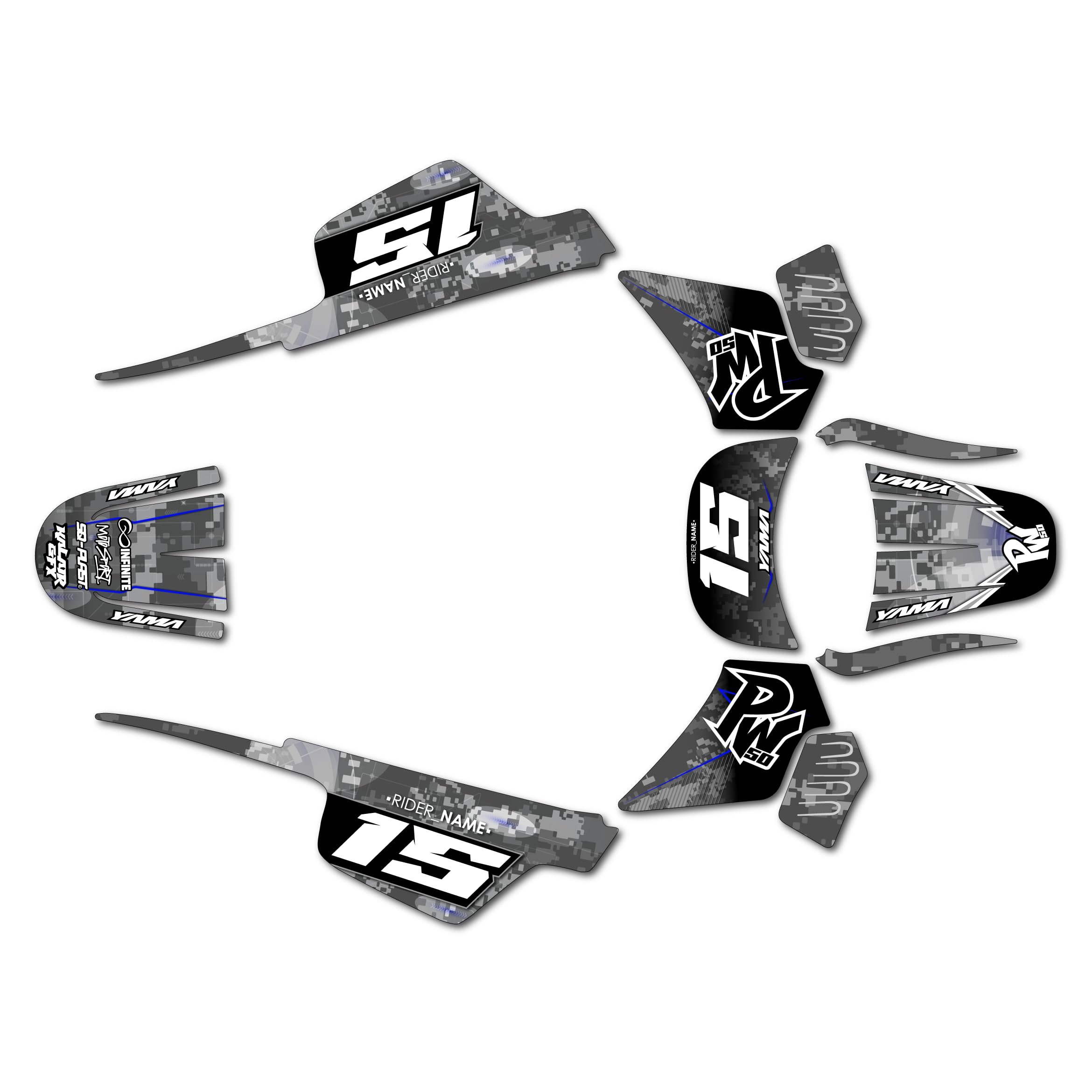 Kalair GFX Graphics Kit for Yamaha PW 50 (1980-2023) Cyberware Series Blue 09 Mil - Dirt bike Custom Racing Graphics Decals Stickers Kit, no-plastics - Product Image