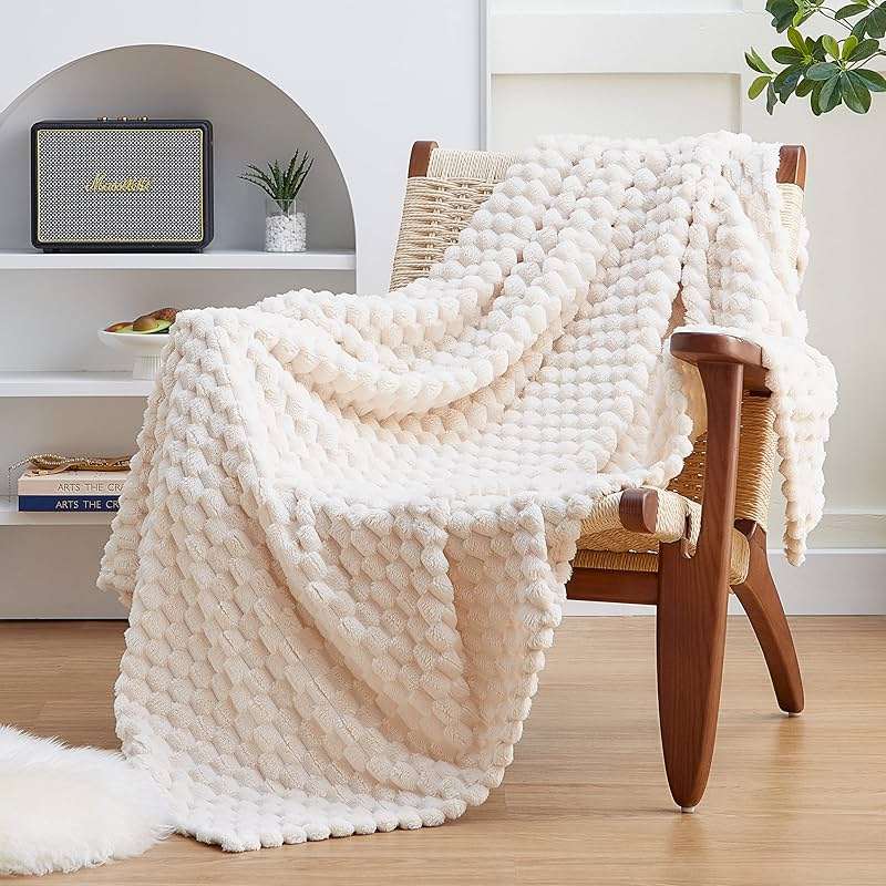 EXQ Home Fleece Throw Blanket for Couch or Bed - 3D Imitation Turtle Shell Jacquard Decorative Blankets - Cozy Soft Lightweight Fuzzy Flannel Blanket Suitable for All Seasons(50"×60",Beige) - Image 1