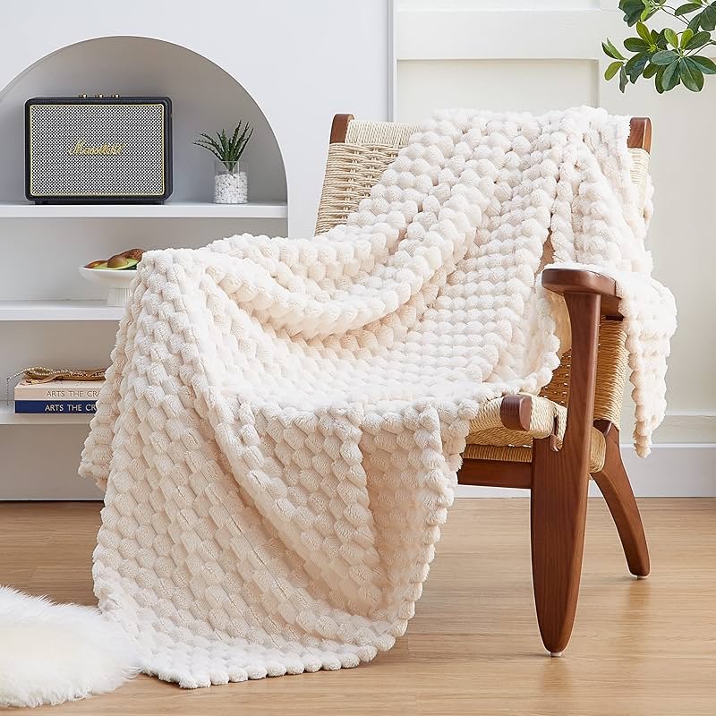 EXQ Home Fleece Throw Blanket for Couch or Bed - 3D Imitation Turtle Shell Jacquard Decorative Blankets - Cozy Soft Lightweight Fuzzy Flannel Blanket Suitable for All Seasons(50"×60",Beige) - Product Image