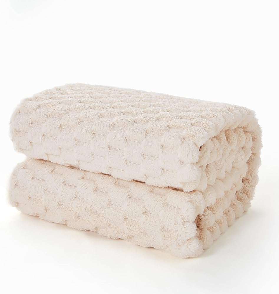 EXQ Home Fleece Throw Blanket for Couch or Bed - 3D Imitation Turtle Shell Jacquard Decorative Blankets - Cozy Soft Lightweight Fuzzy Flannel Blanket Suitable for All Seasons(50"×60",Beige) - Image 2