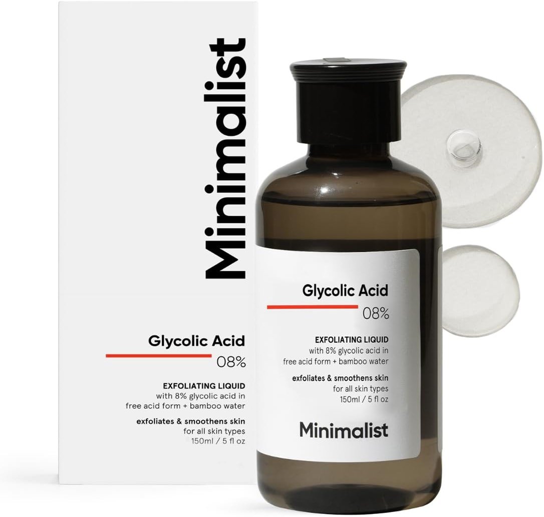 Minimalist Glycolic Acid 8% Exfoliating Toner for Glowing Skin | Multi-Functional Exfoliating Toner with Bamboo Water for Body, Face, Underarms & Scalp | for Women & Men | 5 Fl Oz / 150 ml - Product Image
