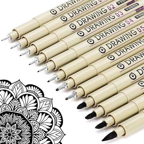 Muchcute Micro Fineliner Drawing Art Pens: 12 Black Fine Line Waterproof Ink Set Artist Supplies Archival Inking Markers Liner Sketch Outline Anime Gifts Manga Sketching Watercolor Zentangle Kit Stuff - Image 1