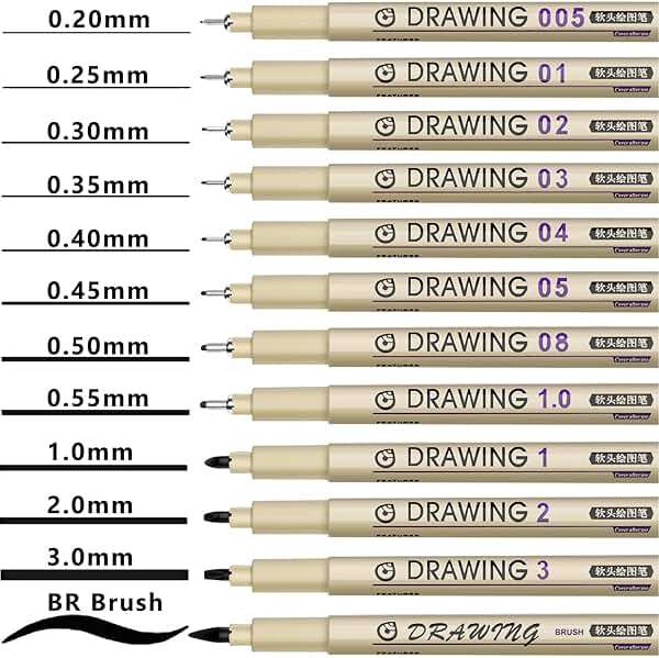 Muchcute Micro Fineliner Drawing Art Pens: 12 Black Fine Line Waterproof Ink Set Artist Supplies Archival Inking Markers Liner Sketch Outline Anime Gifts Manga Sketching Watercolor Zentangle Kit Stuff - Image 2