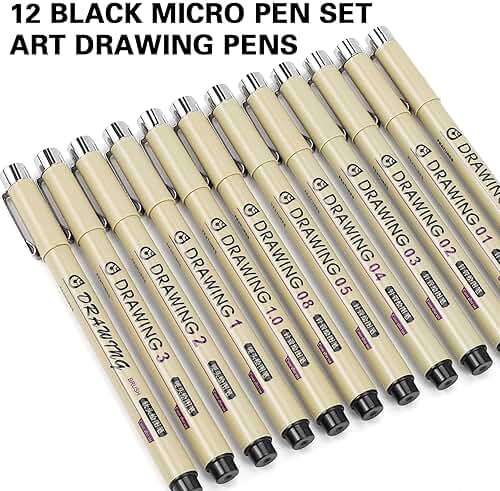 Muchcute Micro Fineliner Drawing Art Pens: 12 Black Fine Line Waterproof Ink Set Artist Supplies Archival Inking Markers Liner Sketch Outline Anime Gifts Manga Sketching Watercolor Zentangle Kit Stuff - Image 3
