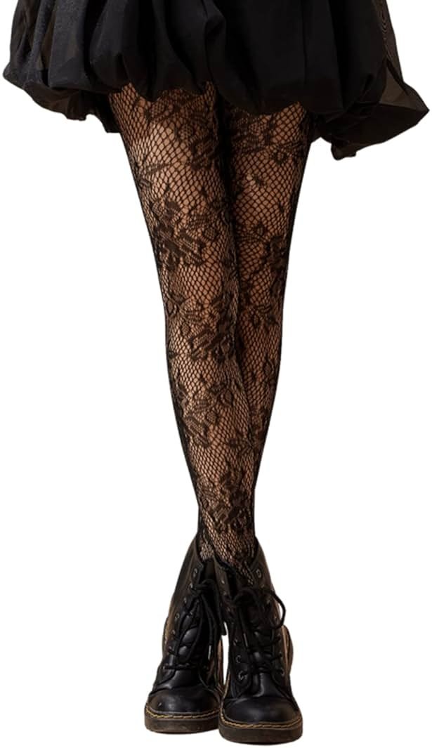 SHENHE Women's Patterned Fishnet Tights High Waist Pantyhose Floral Stockings - Product Image