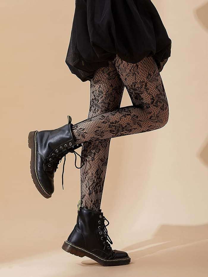 SHENHE Women's Patterned Fishnet Tights High Waist Pantyhose Floral Stockings - Image 2