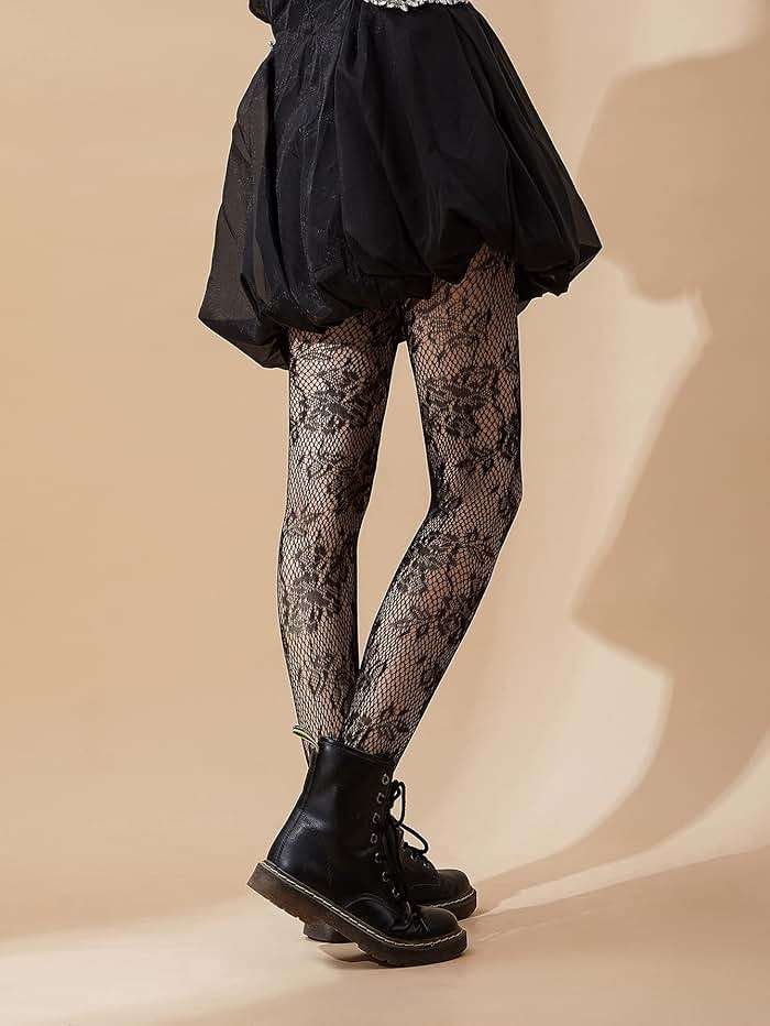 SHENHE Women's Patterned Fishnet Tights High Waist Pantyhose Floral Stockings - Image 3