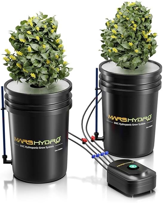 Mars Hydro DWC Hydroponics Grow System 5 Gallon Deep Water Culture with 8W Air Pump, Multi-Purpose Air Hose, Air Stone, 2 Buckets and Top Drip Kit - Product Image
