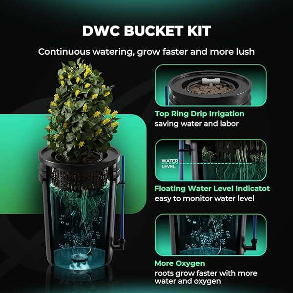 Mars Hydro DWC Hydroponics Grow System 5 Gallon Deep Water Culture with 8W Air Pump, Multi-Purpose Air Hose, Air Stone, 2 Buckets and Top Drip Kit - Image 4