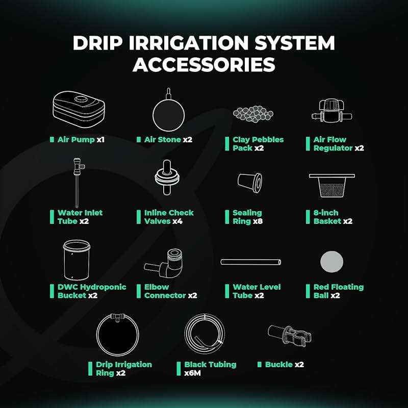 Mars Hydro DWC Hydroponics Grow System 5 Gallon Deep Water Culture with 8W Air Pump, Multi-Purpose Air Hose, Air Stone, 2 Buckets and Top Drip Kit - Image 6