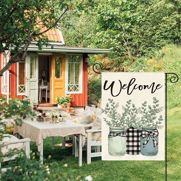AVOIN colorlife Eucalyptus Mason Jar Spring Summer Garden Flag 12x18 Inch Double Sided Outside, Buffalo Plaid Welcome Yard Outdoor Flag - Image 3