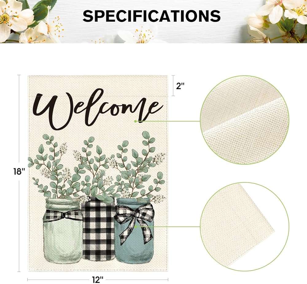 AVOIN colorlife Eucalyptus Mason Jar Spring Summer Garden Flag 12x18 Inch Double Sided Outside, Buffalo Plaid Welcome Yard Outdoor Flag - Image 5