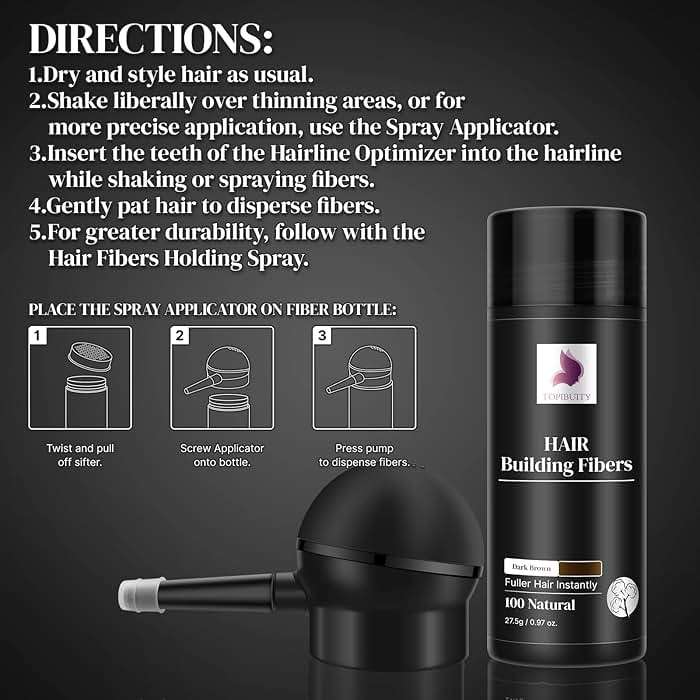 Hair Fibers for Thinning Hair Fiber Applicator 3-in-1 Set - Natural Concealing Hair Building Fibers - Long-Lasting Spray with Accessory for Crisp Hairlines, Thicker Beard & Styling (Dark Brown) - Image 3