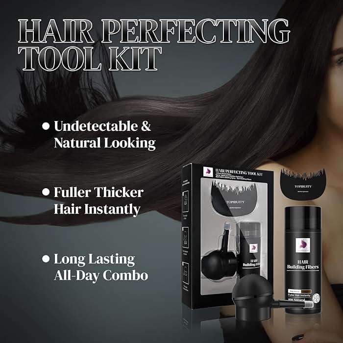Hair Fibers for Thinning Hair Fiber Applicator 3-in-1 Set - Natural Concealing Hair Building Fibers - Long-Lasting Spray with Accessory for Crisp Hairlines, Thicker Beard & Styling (Dark Brown) - Image 4