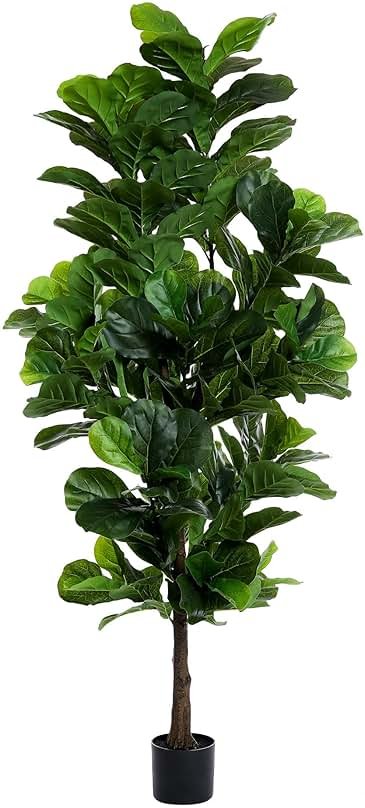 FLOWORLD Fiddle Leaf Fig Tree 6ft Tall Artificial Tree in Plastic Pot Fake Ficus Lyrata Plants with 184 Decorative Fiddle Leaves Faux Fig Trees for Home Office Living Room Decor Indoor Outdoor - Product Image