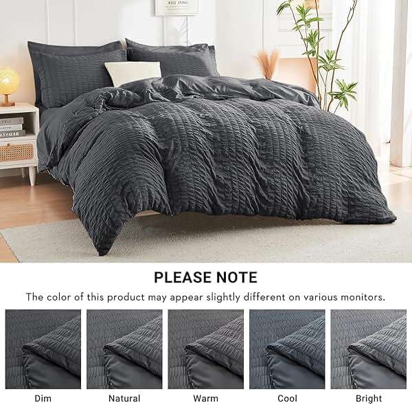 HYMOKEGE Queen Comforter Set Seersucker 7 Pieces, All Season Luxury Bed in a Bag for Bedroom, Bedding Set with Comforters, Sheets, Pillowcases & Shams, Dark Grey - Image 7