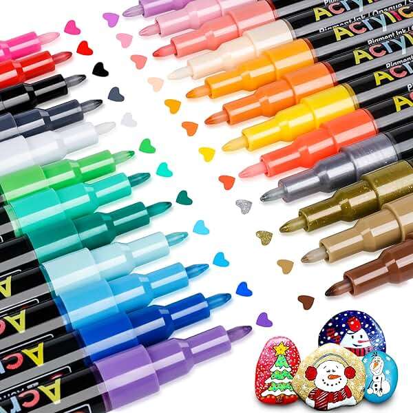 JR.WHITE Acrylic Paint Pens Paint Markers Set of 24: Extra Fine Point Acrylic Markers For Rock Painting Wood Glass Fabric Ceramic For Adults Kids Art Craft - Image 1