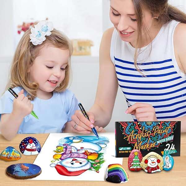 JR.WHITE Acrylic Paint Pens Paint Markers Set of 24: Extra Fine Point Acrylic Markers For Rock Painting Wood Glass Fabric Ceramic For Adults Kids Art Craft - Image 6