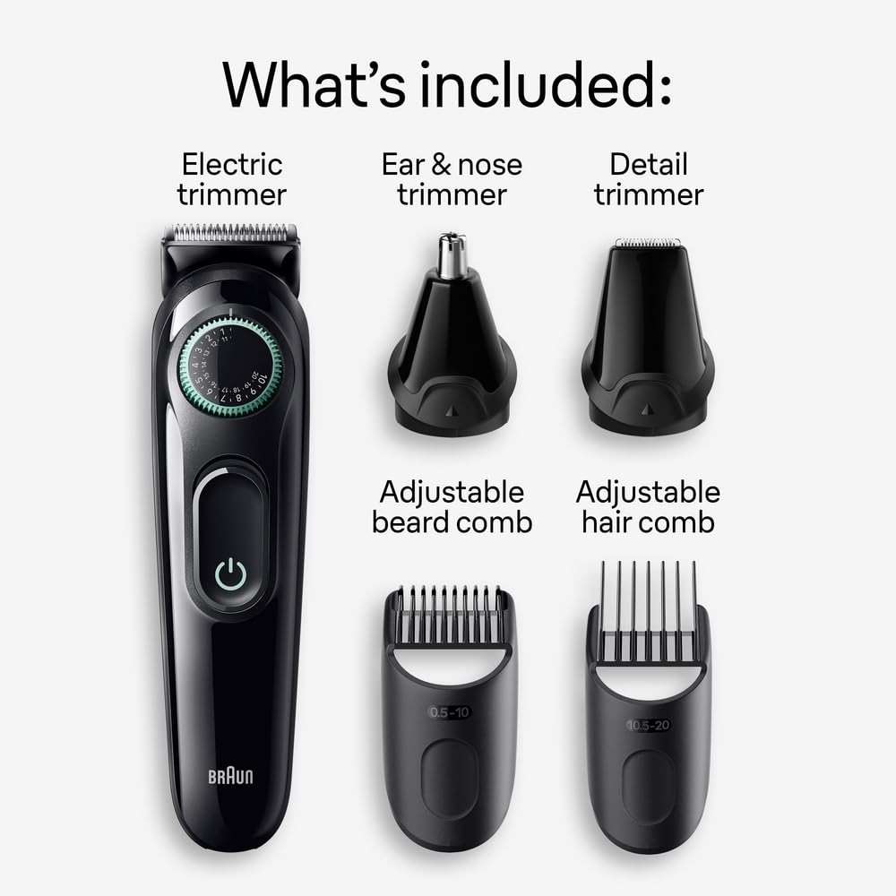 Braun All-in-One Style Kit Series 3 3450, 5-in-1 Trimmer for Men with Beard Trimmer, Ear & Nose Trimmer, Hair Clippers & More, Ultra-Sharp Blade, 40 Length Settings and Washable - Image 2