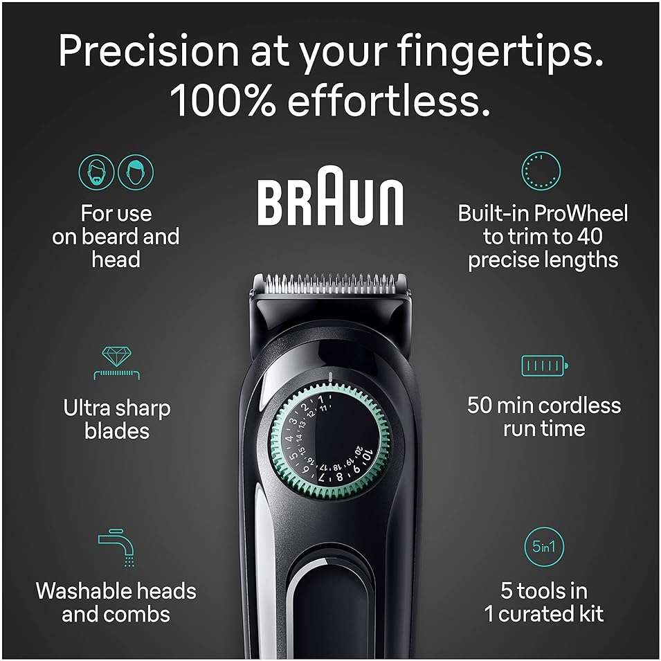 Braun All-in-One Style Kit Series 3 3450, 5-in-1 Trimmer for Men with Beard Trimmer, Ear & Nose Trimmer, Hair Clippers & More, Ultra-Sharp Blade, 40 Length Settings and Washable - Image 3