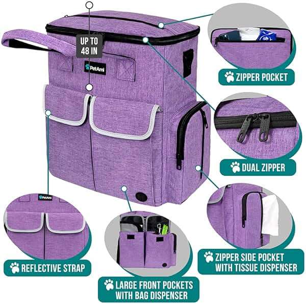PetAmi Dog Travel Bag Pet Supplies Accessories Organizer for Traveling, Camping, Weekend; Cat Pet Travel Bag Kit Includes 2 Food Storage Containers, 2 Collapsible Bowls, 1 Feeding Mat (Purple) - Image 3