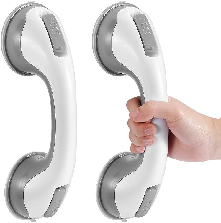 Grab Bars for Bathtubs and Showers, 12 Inch Shower Handle Strong Suction Cup Grab Bar for Shower Chair Stool, Bathroom Safety Bar for Seniors, Elderly, Handicap (2 Pack) - Product Image