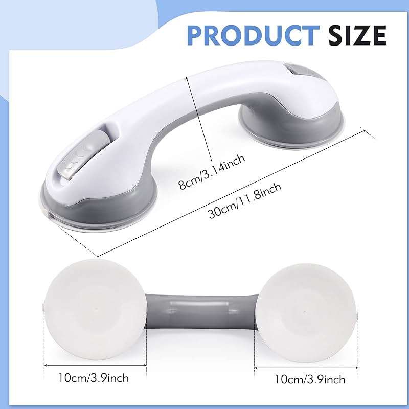 Grab Bars for Bathtubs and Showers, 12 Inch Shower Handle Strong Suction Cup Grab Bar for Shower Chair Stool, Bathroom Safety Bar for Seniors, Elderly, Handicap (2 Pack) - Image 3