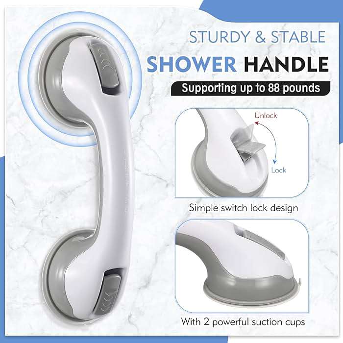 Grab Bars for Bathtubs and Showers, 12 Inch Shower Handle Strong Suction Cup Grab Bar for Shower Chair Stool, Bathroom Safety Bar for Seniors, Elderly, Handicap (2 Pack) - Image 4