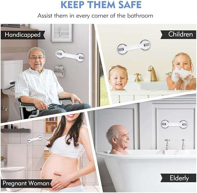 Grab Bars for Bathtubs and Showers, 12 Inch Shower Handle Strong Suction Cup Grab Bar for Shower Chair Stool, Bathroom Safety Bar for Seniors, Elderly, Handicap (2 Pack) - Image 7