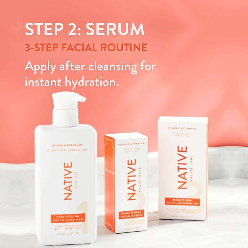 Native Brightening Facial Serum Contains Naturally Derived Ingredients | Hydrating Serum with Vitamin C and Niacinamide, Vitamin B3, Revitalize and Repair Your Skin, Fragrance-Free, 30ml, 1 fl oz - Image 3