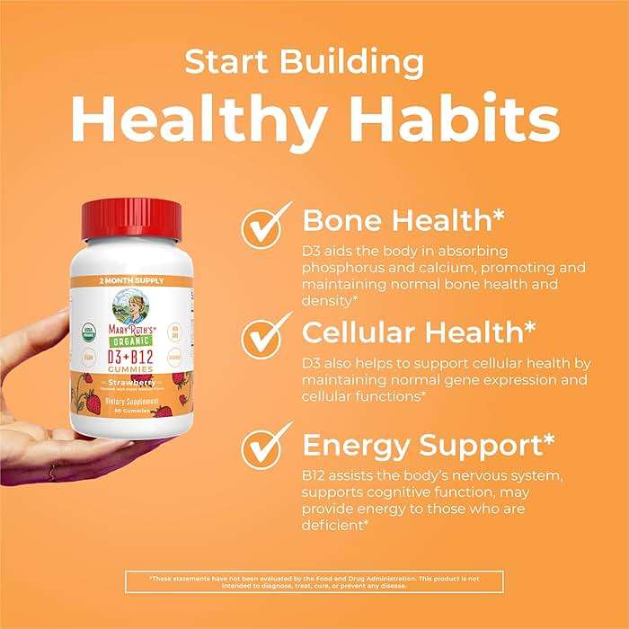 MARYRUTH'S Organic Vitamin D3 + B12 Gummies for Ages 4+ | Bone Health | Immune Support | Energy Metabolism | Cognitive Function | Vegan | Non-GMO | Gluten Free | 60 Servings | 2 Month Supply - Image 5