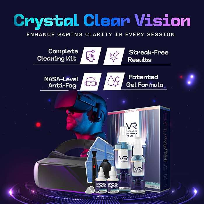 UltraVue VR Cleaning Kit and Anti-Fog Treatment - Includes VR Cleaner Gel Sprays, Microfiber Cloths, Anti Fog Drop Treatments, Brush and Air Bladder with Precision Nozzle - Image 2