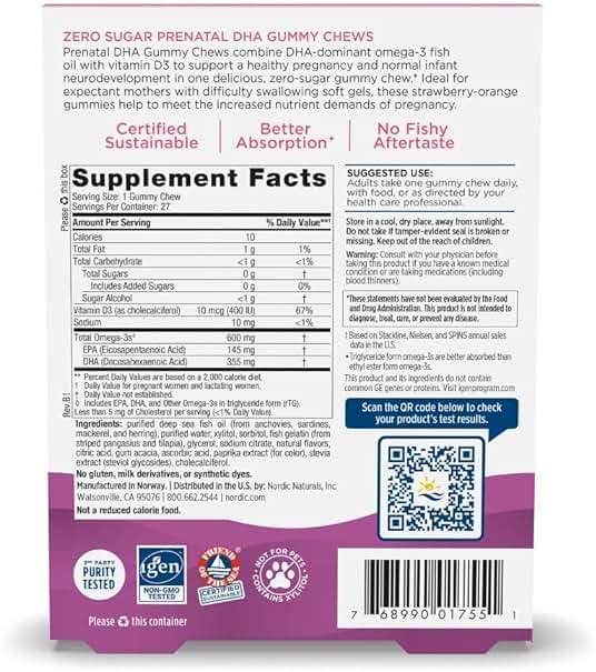 Nordic Naturals Zero Sugar DHA Prenatal Vitamin Gummies, Strawberry Orange Flavor - 27 Gummies - Supplements for Pregnancy - 600 mg Omega-3 Fish Oil and 400 IU Vitamin D3-27 Servings - Image 3