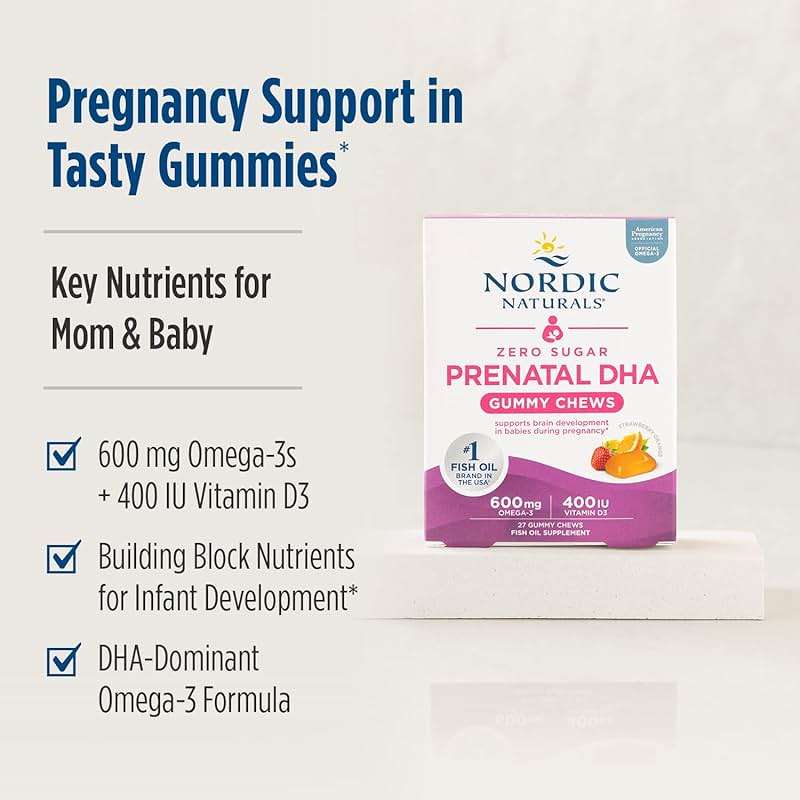 Nordic Naturals Zero Sugar DHA Prenatal Vitamin Gummies, Strawberry Orange Flavor - 27 Gummies - Supplements for Pregnancy - 600 mg Omega-3 Fish Oil and 400 IU Vitamin D3-27 Servings - Image 6