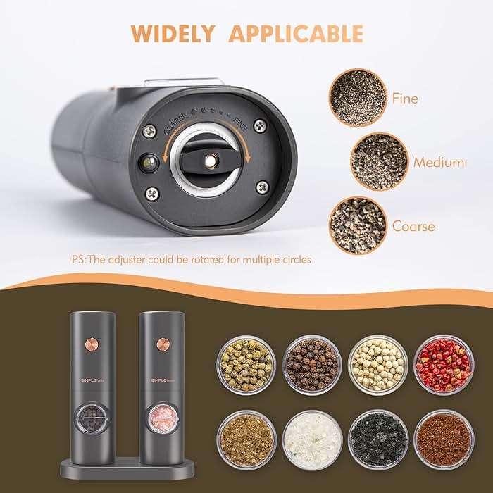 SIMPLETASTE Electric Salt and Pepper Grinder Set with LED Light, Automatic Pepper Mill Shakers with Adjustable Coarseness, One Hand Operation for Kitchen, Dining, Gifting, Space Gray, Battery Operated - Image 5